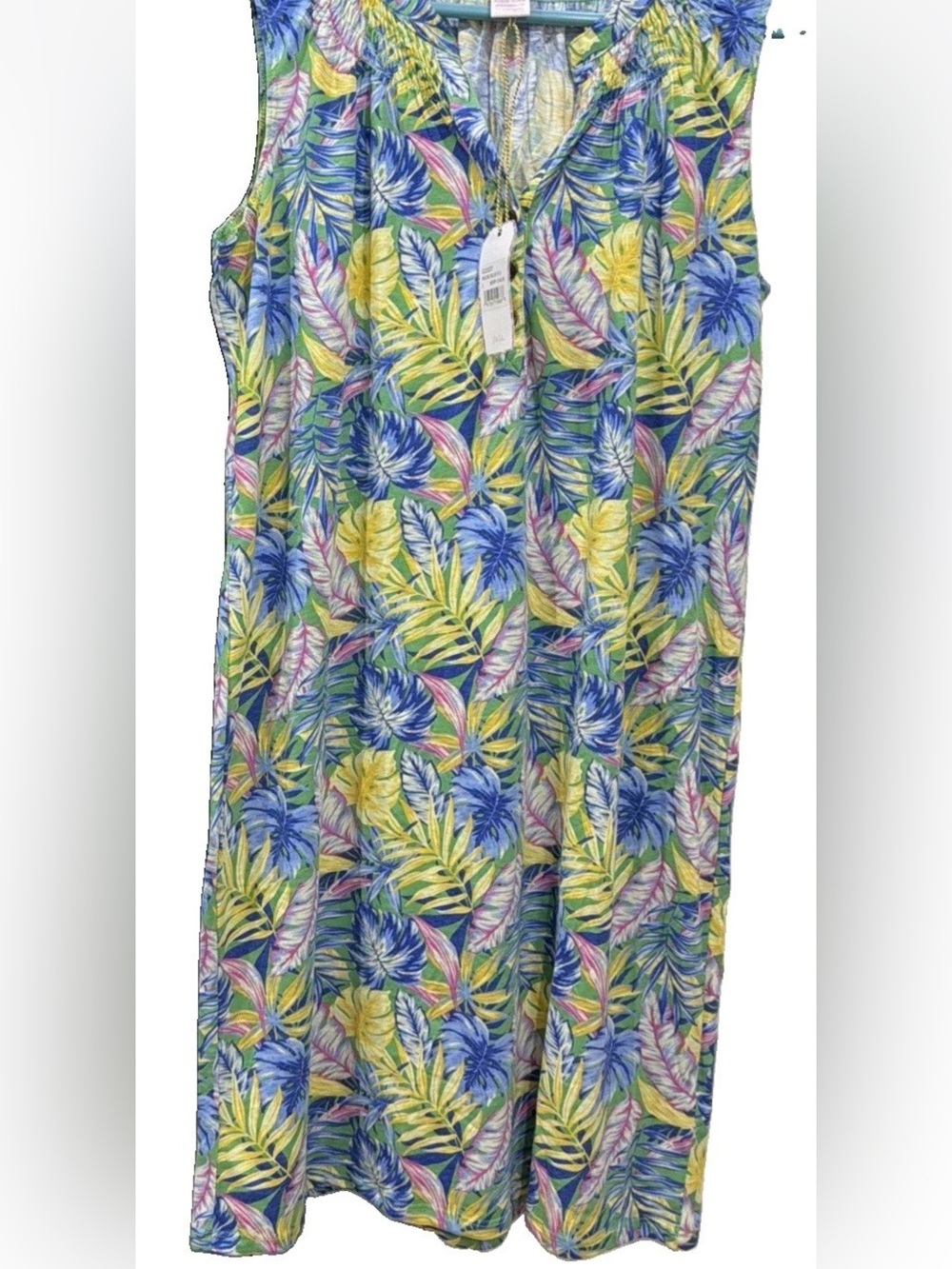 Stella Parker Collection SZ L Sleeveless Cotton Blend Dress Tropical Floral Boho